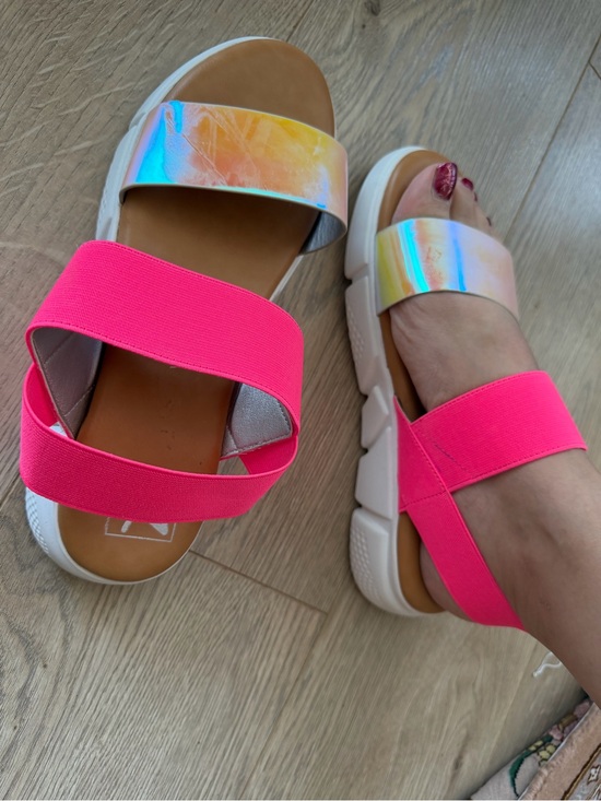 Dirty Laundry Shoes - Brand New Dirty Laundry Hot Pink Sandals with Iridescent Rainbow Strap